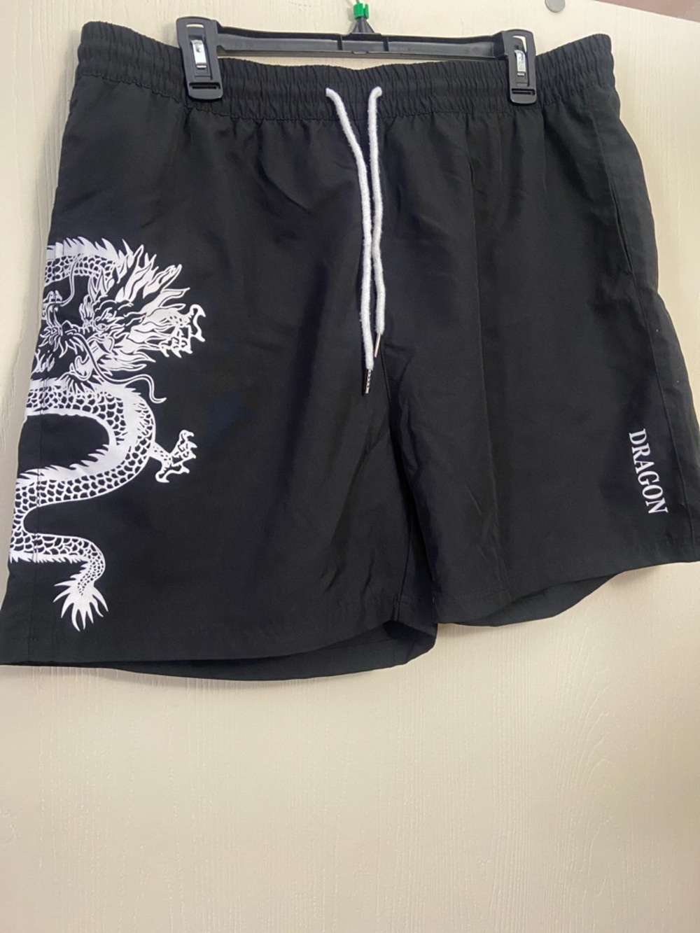 Black Dragon Print Shorts with Drawstring